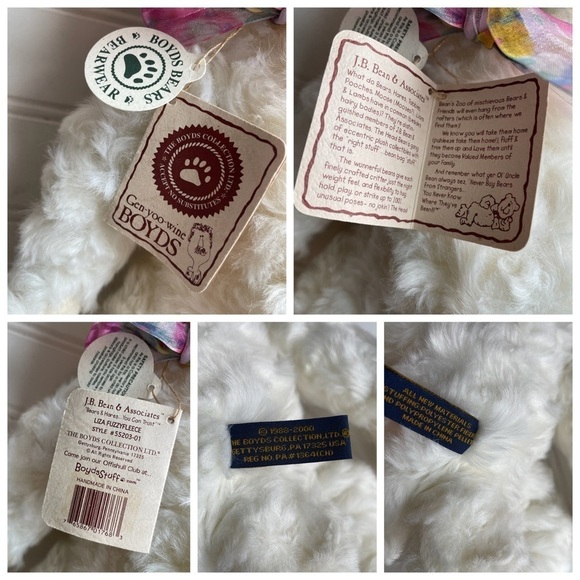 Boyds Bear Collection Plush Toy Liza Fuzzyfleece Lamb White NWT Bow Vintage JB - Picture 8 of 9